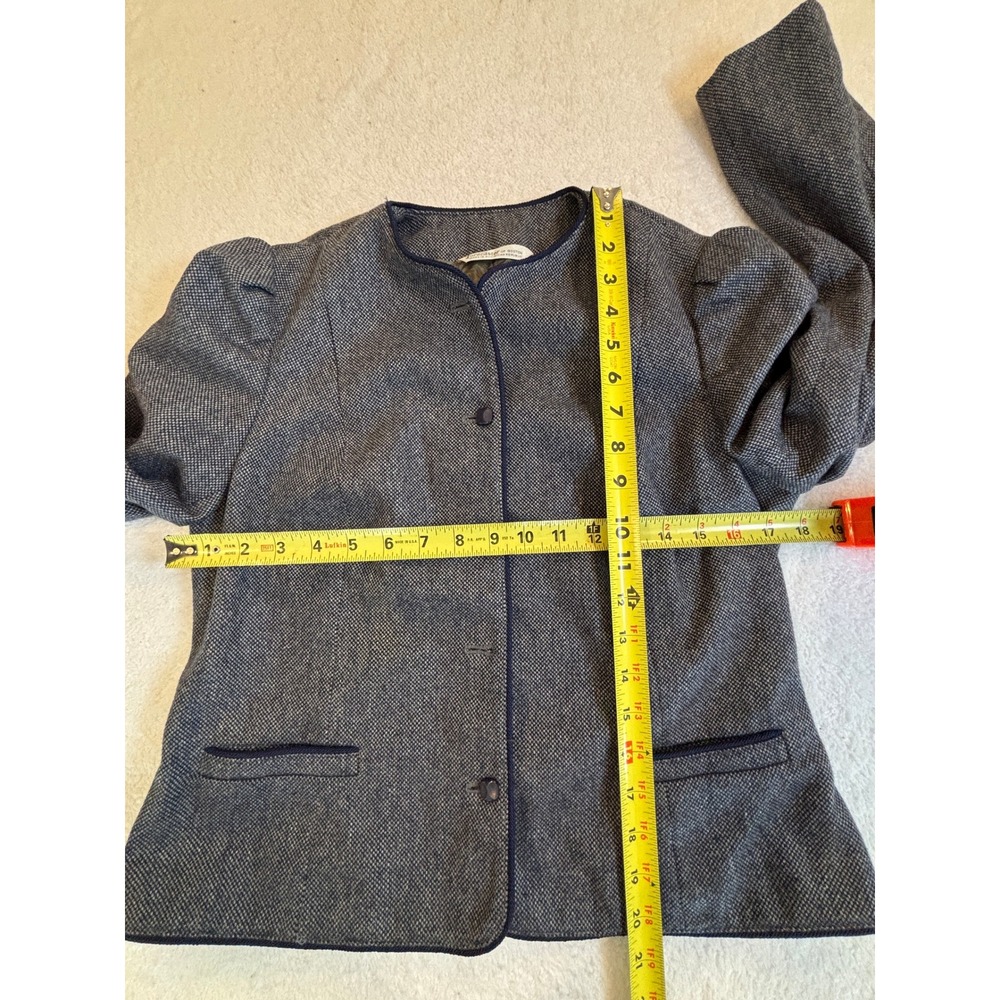 Vintage Forecaster of Boston Wool Tweed Blazer Gray Navy‎ Piping Size 11/12 - Picture 5 of 6